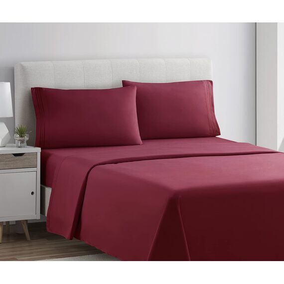 Clara Clark Luxury Soft Bedding Sheets & Pillowcases Bettwäsche-Set für Doppelbett, gebürstet, Tiefe Taschen, Mikrofaser, Burgunderrot Rot, Twin