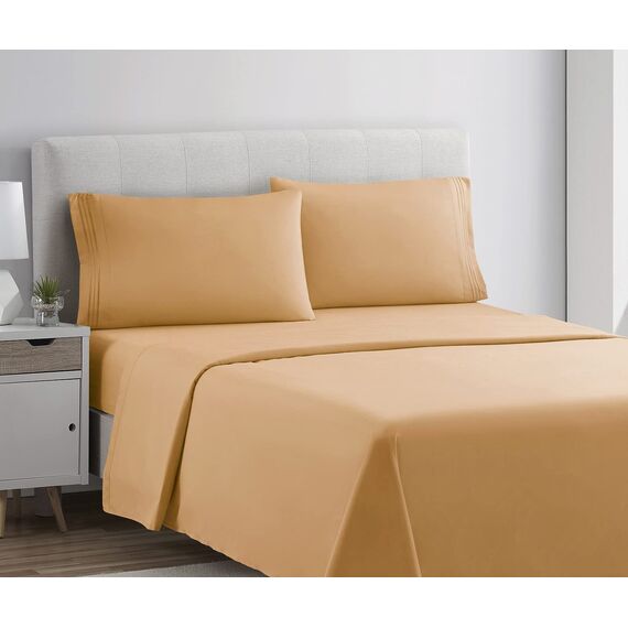 Clara Clark, Premier-1800-Collection, Deluxe-Mikrofaser, 3-Linien-Bettbezug, Silber/Hellgrau, Queen, Apricot Buff Orange, Kingsize