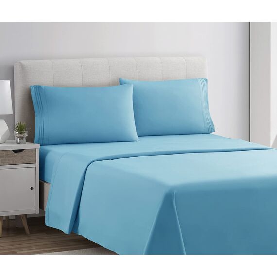 Clara Clark, Premier-1800-Collection, Deluxe-Mikrofaser, 3-Linien-Bettbezug, Silber/Hellgrau, Queen, Beach Blue, Kingsize