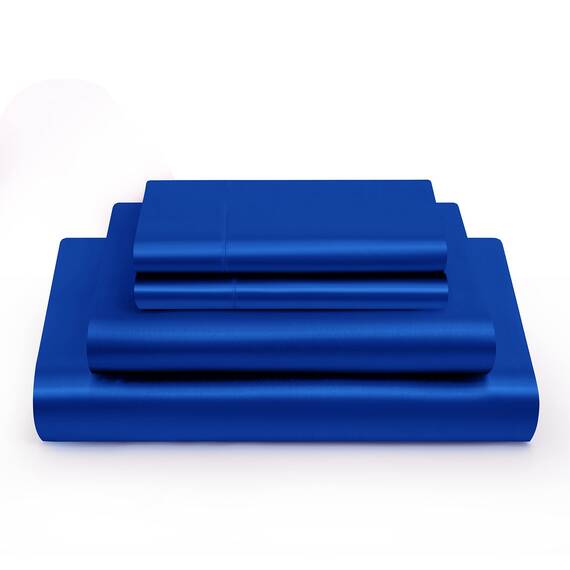 Vonty Satin-Bettlaken für King-Size-Bett, seidig weiches Satin, Königsblau, 1 Spannbetttuch mit tiefer Tasche, 1 Bettlaken + 2 Kissenbezüge