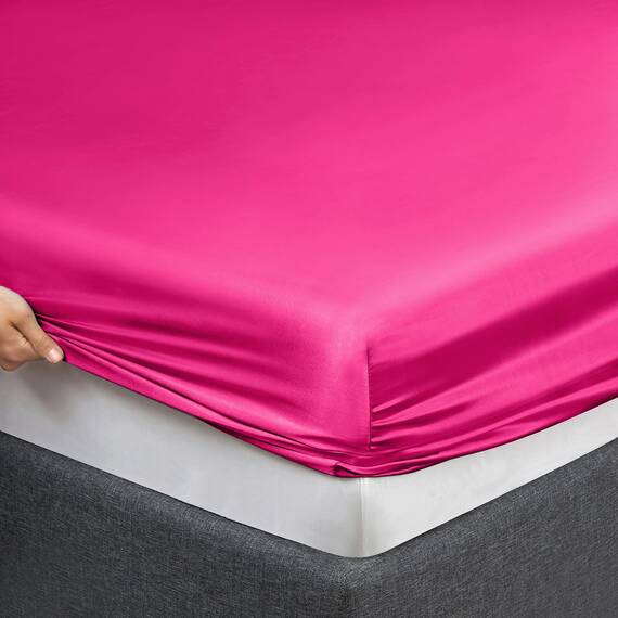 Vonty Satin-Bettwäsche-Set für Queen-Size-Bett, Hot Pink, 4-teilig (1 Spannbettlaken mit tiefen Taschen + 1 Bettlaken + 2 Kissenbezüge)