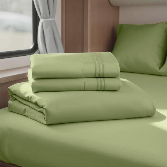 Clara Clark Premier 1800 Serie 4-teiliges Bettwäsche-Set für Queensize-Betten, luxuriös, weiche Bettlaken für Wohnmobil-Etagenbetten, kurzes Queen-Size-Bett, Calla-Grün