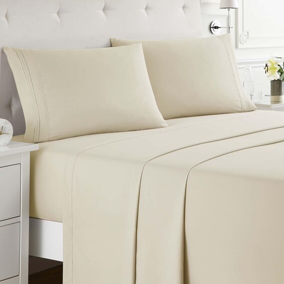 Clara Clark Bettwäscheset in voller Größe XL, knitterfrei, farbecht, schmutzabweisend, Tiefe Taschen, luxuriös, weiche Bettwäsche und Kissenbezüge, Cremefarben (Full XL Creme)