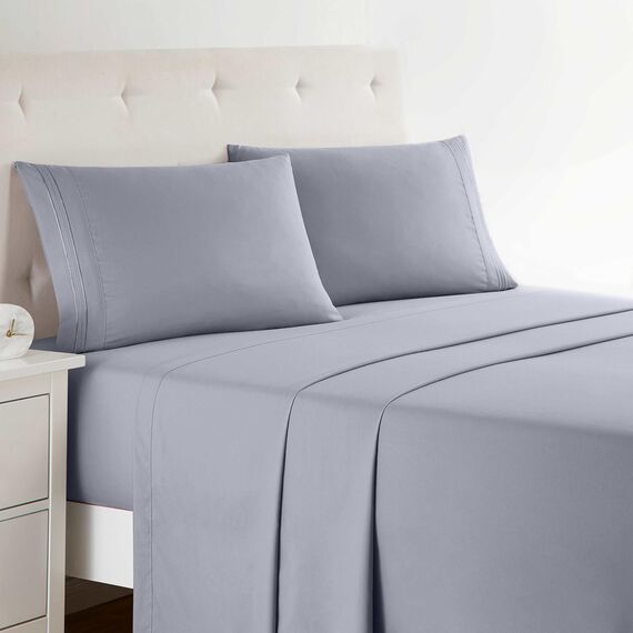 Clara Clark California King Bettwäsche-Set mit tiefen Taschen für Cal King Size Bett, 4-teiliges Bettlaken-Set, extra weiche Bettwäsche und Kissenbezüge, Cal King Grey Lavender