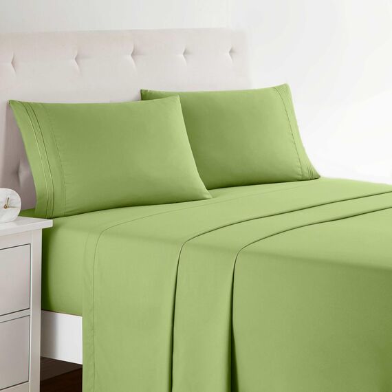 Clara Clark, Premier-1800-Collection, Deluxe-Mikrofaser, 3-Linien-Bettbezug, Silber/Hellgrau, Queen, Garden Green, Queen Size