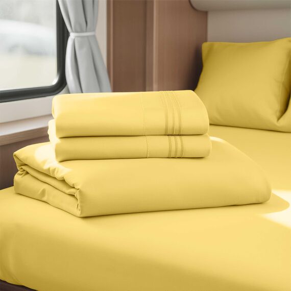 Clara Clark Premier 1800 Serie 4-teiliges Bettwäsche-Set für Queensize-Betten, luxuriös, weiche Bettlaken für Etagenbetten mit Wohnmobil, kurzes Queen-Size-Bett - Custard Mellow