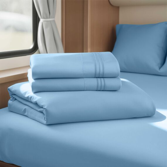 Clara Clark Premier 1800 Serie 4-teiliges Bettwäsche-Set für Queensize-Betten, luxuriös, weiche Bettlaken für Wohnmobil-Etagenbetten, kurzes Queen-Size-Bett - Blue Heaven