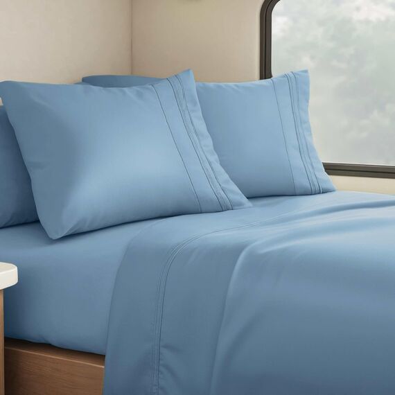 Clara Clark Premier 1800 Serie 4-teiliges Bettwäsche-Set für Queensize-Betten, luxuriös, weiche Bettlaken für Wohnmobil-Etagenbetten, kurzes Queen-Size-Bett - Blue Heaven