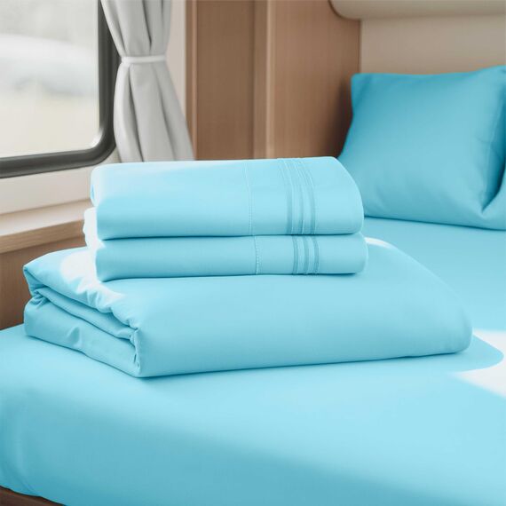 Clara Clark Premier 1800 Serie 4-teiliges Bettwäsche-Set für Queensize-Betten, luxuriös, weiche Bettlaken für Wohnmobil-Etagenbetten (kurzes Queen-Size-Bett), Strandblau