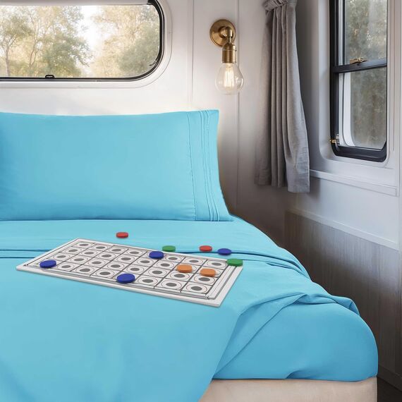 Clara Clark Premier 1800 Serie 4-teiliges Bettwäsche-Set für Queensize-Betten, luxuriös, weiche Bettlaken für Wohnmobil-Etagenbetten (kurzes Queen-Size-Bett), Strandblau