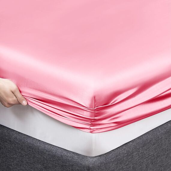 Vonty Satin Sheets King Silky Soft Satin Bed Sheets Bright Pink Sheet Set, 1 Deep Pocket Fitted Sheet + 1 Flat Sheet + 2 Pillowcases