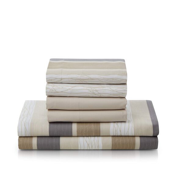 Clara Clark Queen-Size-Bettlaken-Set, 6-teilig, luxuriöses Hotel-Bettwäsche-Set für Queen-Size-Bett, superweiche Bettwäsche und Kissenbezüge, Queen-Size-Größe, Braun gestreift