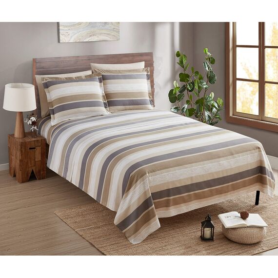 Clara Clark Queen-Size-Bettlaken-Set, 6-teilig, luxuriöses Hotel-Bettwäsche-Set für Queen-Size-Bett, superweiche Bettwäsche und Kissenbezüge, Queen-Size-Größe, Braun gestreift