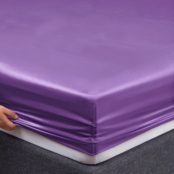Vonty Satin-Bettlaken-Set für King-Size-Bett, seidig, weiches Satin-Bettwäsche-Set, 1 Spannbettlaken mit tiefen Taschen + 1 Bettlaken + 2 Kissenbezüge, Violett
