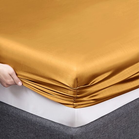 Vonty Satin Sheets King Silky Soft Satin Bed Sheets Yellow Gold Sheet Set, 1 Deep Pocket Fitted Sheet + 1 Flat Sheet + 2 Pillowcases