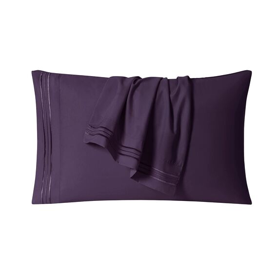 Clara Clark Luxury Soft Bedding Sheets & Pillowcases Bettwäsche-Set für Doppelbett, gebürstet, Tiefe Taschen, Mikrofaser, Violette Aubergine, Twin, 3