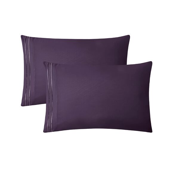 Clara Clark Luxury Soft Bedding Sheets & Pillowcases Bettwäsche-Set für Doppelbett, gebürstet, Tiefe Taschen, Mikrofaser, Violette Aubergine, Split King, 4