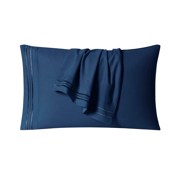 Clara Clark, Premier-1800-Collection, Deluxe-Mikrofaser, 3-Linien-Bettbezug, Silber/Hellgrau, Queen, Marineblau, Queen Size