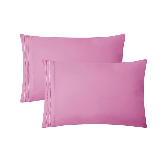 Clara Clark, Premier-1800-Collection, Deluxe-Mikrofaser, 3-Linien-Bettbezug, Silber/Hellgrau, Queen, Strawberry Pink, Kingsize