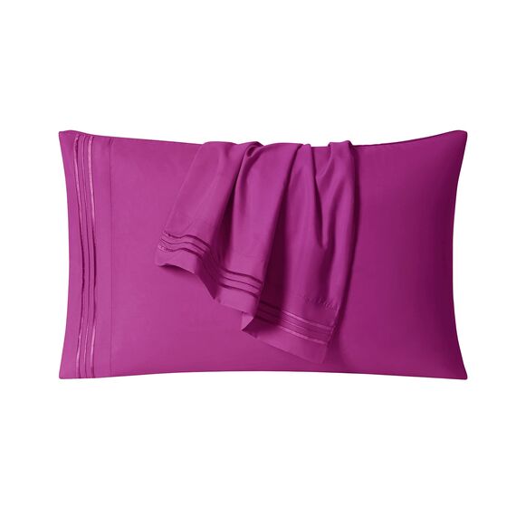 Clara Clark, Premier-1800-Collection, Deluxe-Mikrofaser, 3-Linien-Bettbezug, Silber/Hellgrau, Queen, Radiant Orchid Purple, Queen Size