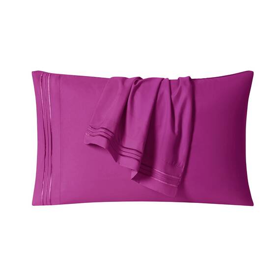 Clara Clark, Premier-1800-Collection, Deluxe-Mikrofaser, 3-Linien-Bettbezug, Silber/Hellgrau, Queen, Radiant Orchid Purple, Kingsize