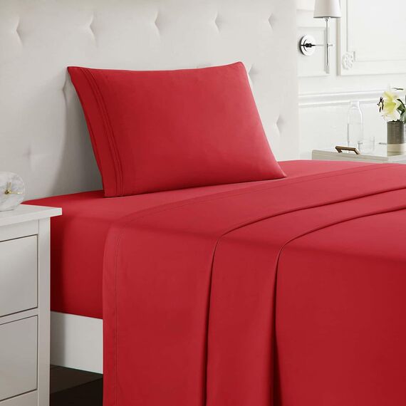 Clara Clark Bettwäsche-Set für Doppelbett, Tiefe Taschen, für Doppelbett, 3-teilig, luxuriös, weiche Bettwäsche und Kissenbezüge, Kirschrot
