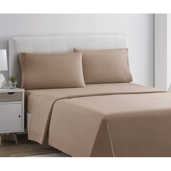 Clara Clark Luxury Soft Bedding Sheets & Pillowcases Bettwäsche-Set für Doppelbett, gebürstet, Tiefe Taschen, Mikrofaser, Taupe Sand, Queen