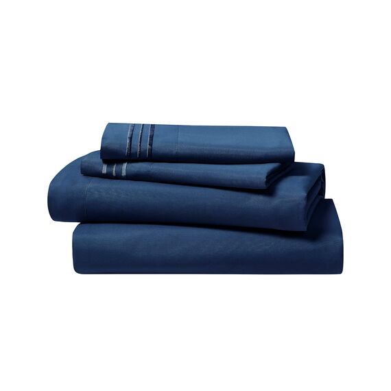 Clara Clark, Premier-1800-Collection, Deluxe-Mikrofaser, 3-Linien-Bettbezug, Silber/Hellgrau, Queen, Marineblau, Queen Size