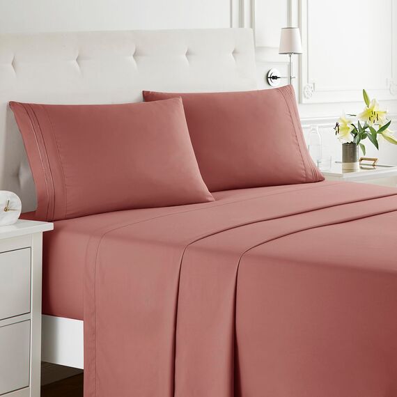 Clara Clark Bettwäscheset in voller Größe XL, knitterfrei, farbecht, schmutzabweisend, Tiefe Taschen, luxuriös, weiche Bettwäsche und Kissenbezüge, Größe XL, Rosa Ton