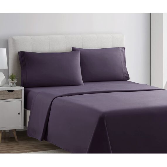 Clara Clark Luxury Soft Bedding Sheets & Pillowcases Bettwäsche-Set für Doppelbett, gebürstet, Tiefe Taschen, Mikrofaser, Violette Aubergine, Twin, 3