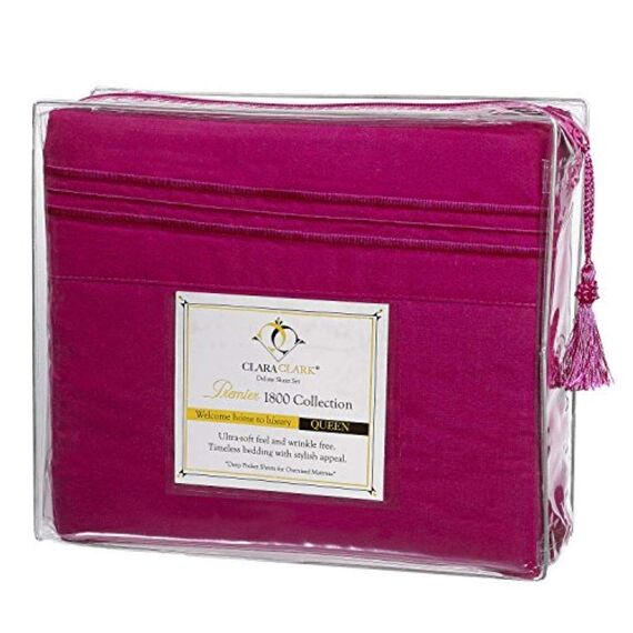 Clara Clark Luxury Soft Bedding Sheets & Pillowcases Bettwäsche-Set für Doppelbett, gebürstet, Tiefe Taschen, Mikrofaser, Magenta, King