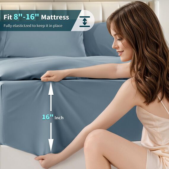 LBRO2M Bettwäsche-Set für King-Size-Bett, 100 % Baumwolle, Fadenzahl 1200, 40,6 cm tiefe Tasche, 4-teiliges Set, Kingsize-Bett, Französisch-Blau