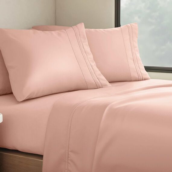 Clara Clark Premier 1800 Serie 4-teiliges Bettwäsche-Set für Queensize-Betten, luxuriös, weiche Bettlaken für Etagenbetten mit Wohnmobil, kurzes Queen-Size-Bett - Pfirsichbeige