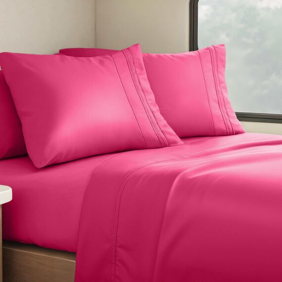 Clara Clark Premier 1800 Serie 4-teiliges Bettwäsche-Set für Queensize-Betten, luxuriös, weiche Bettlaken für Wohnmobil-Etagenbetten, kurzes Queen-Size-Bett - Hot Pink