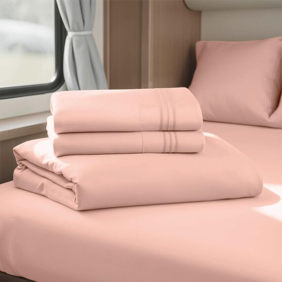 Clara Clark Premier 1800 Serie 4-teiliges Bettwäsche-Set für Queensize-Betten, luxuriös, weiche Bettlaken für Etagenbetten mit Wohnmobil, kurzes Queen-Size-Bett - Pfirsichbeige