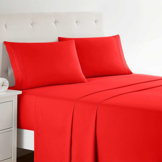 Clara Clark Bettwäsche-Set für Doppelbett, Tiefe Taschen, 3-teilig, luxuriös, weiche Bettwäsche und Kissenbezüge, Kirschrot