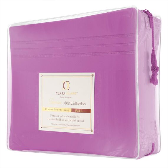 Clara Clark, Premier-1800-Collection, Deluxe-Mikrofaser, 3-Linien-Bettbezug, Silber/Hellgrau, Queen, Radiant Orchid Purple, Queen Size