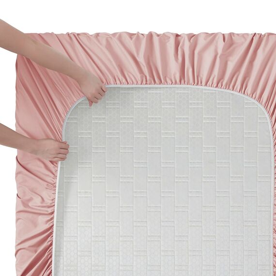 Clara Clark Premier 1800 Serie Bettlaken-Set, Tiefe Taschen, knitterfrei, farbecht, schmutzabweisend, luxuriös, weiche Bettwäsche und Kissenbezüge, Full, Rosa Beige