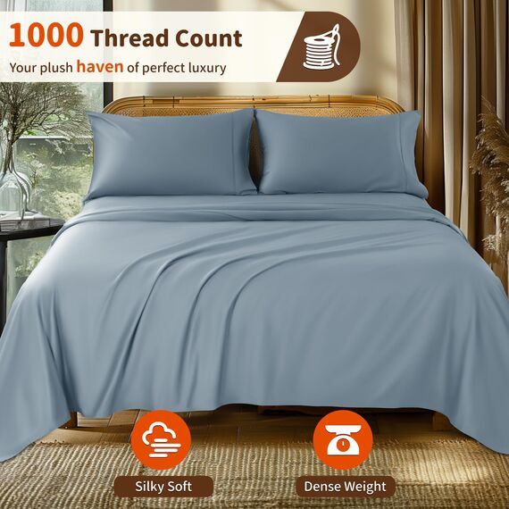 LBRO2M Bettwäsche-Set für Doppelbett, Fadenzahl 1000, 100 % ägyptische Baumwolle, 3-teiliges Bettlaken-Set, tiefes Bettlaken-Set, 40,6 cm, weich, bequem, für alle Jahreszeiten (Doppelbett