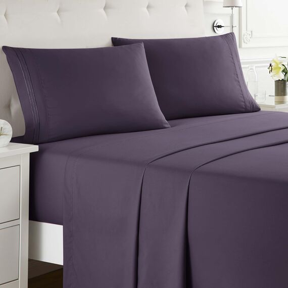 Clara Clark Bettwäscheset in voller Größe XL, knitterfrei, farbecht, schmutzabweisend, Tiefe Taschen, luxuriös, weiche Bettwäsche und Kissenbezüge, Violett (Full XL Purple)