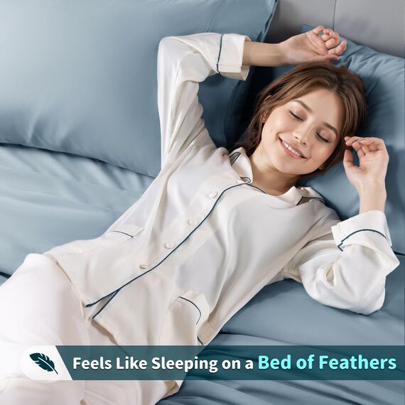 LBRO2M Bettwäsche-Set für King-Size-Bett, 100 % Baumwolle, Fadenzahl 1200, 40,6 cm tiefe Tasche, 4-teiliges Set, Kingsize-Bett, Französisch-Blau