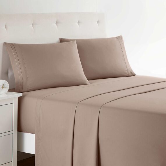 Clara Clark Luxury Soft Bedding Sheets & Pillowcases Bettwäsche-Set für Doppelbett, gebürstet, Tiefe Taschen, Mikrofaser, Taupe Sand, Queen