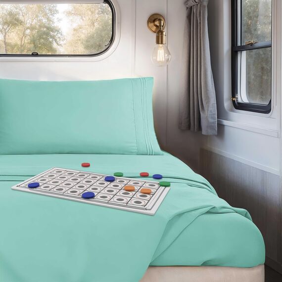 Clara Clark Premier 1800 Serie 4-teiliges Wohnmobil-Bettwäsche-Set, luxuriös, weiche Bettlaken für Etagenbetten für Wohnmobile, kurzes Queen-Size-Bett - Mintgrün