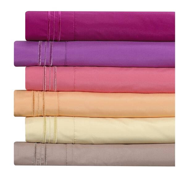 Clara Clark, Premier-1800-Collection, Deluxe-Mikrofaser, 3-Linien-Bettbezug, Silber/Hellgrau, Queen, Radiant Orchid Purple, Kingsize