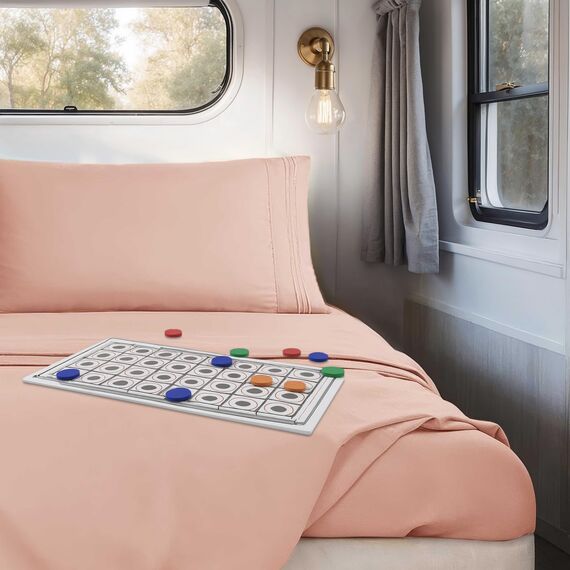 Clara Clark Premier 1800 Serie 4-teiliges Bettwäsche-Set für Queensize-Betten, luxuriös, weiche Bettlaken für Etagenbetten mit Wohnmobil, kurzes Queen-Size-Bett - Pfirsichbeige