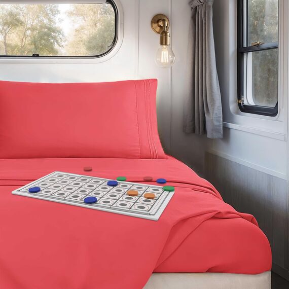 Clara Clark Premier 1800 Serie 4-teiliges Bettwäsche-Set für Queensize-Betten, luxuriös, weiche Bettlaken für Wohnmobil-Etagenbetten, kurzes Queen-Size-Bett - Korallenrosa