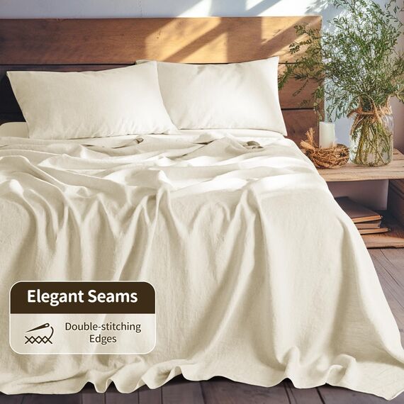 LBRO2M Bettlaken-Set, 100% Leinen, 40,6 cm tief, für King-Size-Bett, einfarbig, natürliches Flachs, weich, atmungsaktiv, für alle Jahreszeiten, Kingsize, Beige