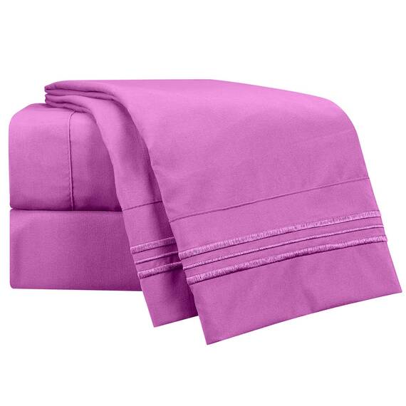 Clara Clark, Premier-1800-Collection, Deluxe-Mikrofaser, 3-Linien-Bettbezug, Silber/Hellgrau, Queen, Radiant Orchid Purple, Kingsize