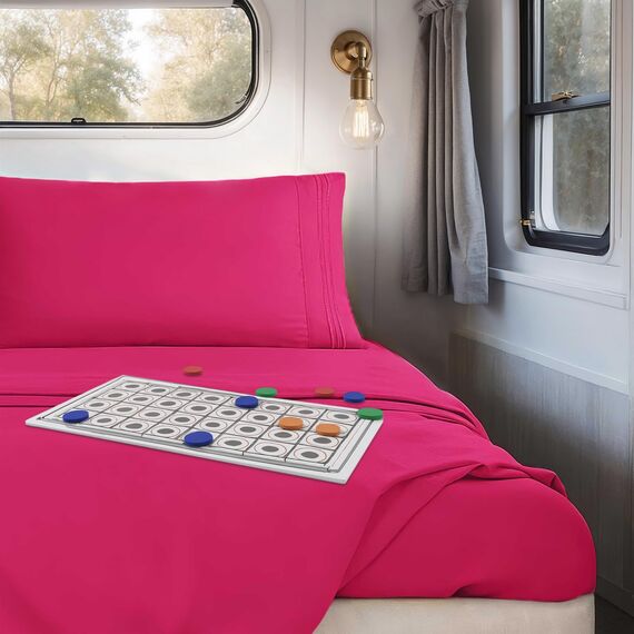 Clara Clark Premier 1800 Serie 4-teiliges Bettwäsche-Set für Queensize-Betten, luxuriös, weiche Bettlaken für Wohnmobil-Etagenbetten, kurzes Queen-Size-Bett - Hot Pink