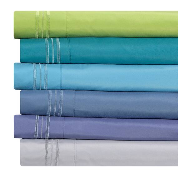 Clara Clark, Premier-1800-Collection, Deluxe-Mikrofaser, 3-Linien-Bettbezug, Silber/Hellgrau, Queen, Silbergrau, Full (Double) Size